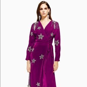 Topshop Pink Velvet Dress with Stars